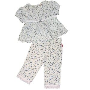 NWOT Vintage Sesame Street White Cotton Eyelet Lace Blue Floral Set 24 month